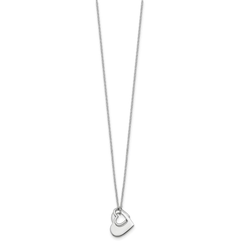 Sterling Silver Rhodium-plated Heart with Heart Cutout 16-inch with 2-inch Extension Necklace