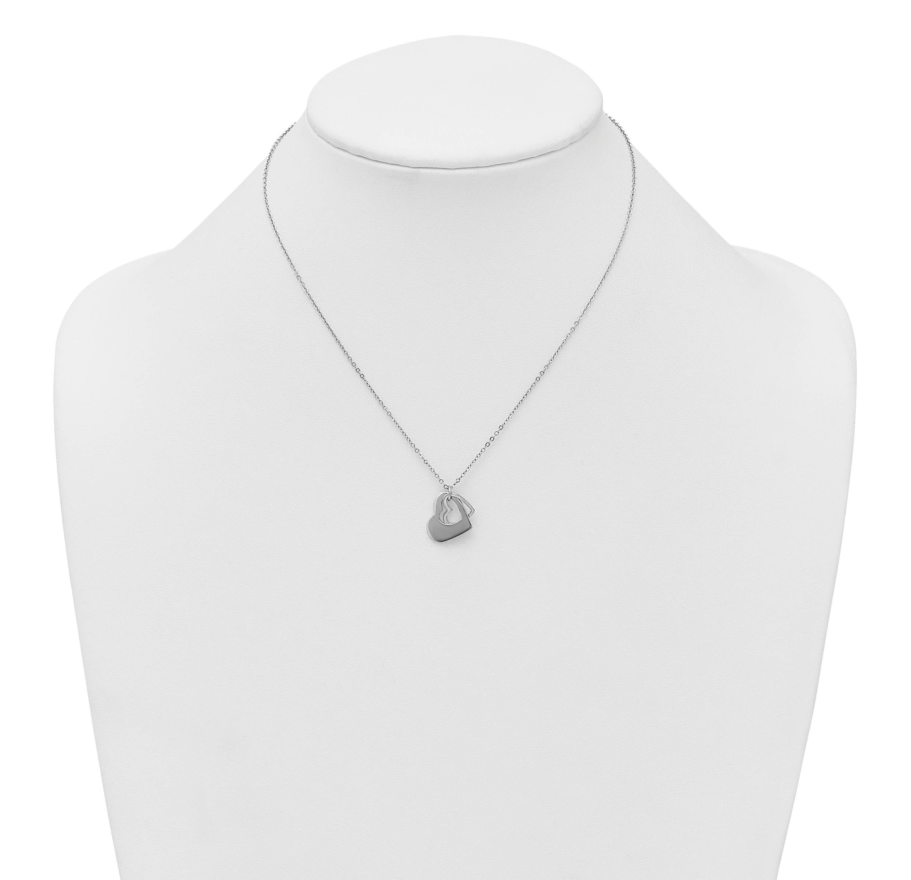 Sterling Silver Rhodium-plated Heart with Heart Cutout 16-inch with 2-inch Extension Necklace