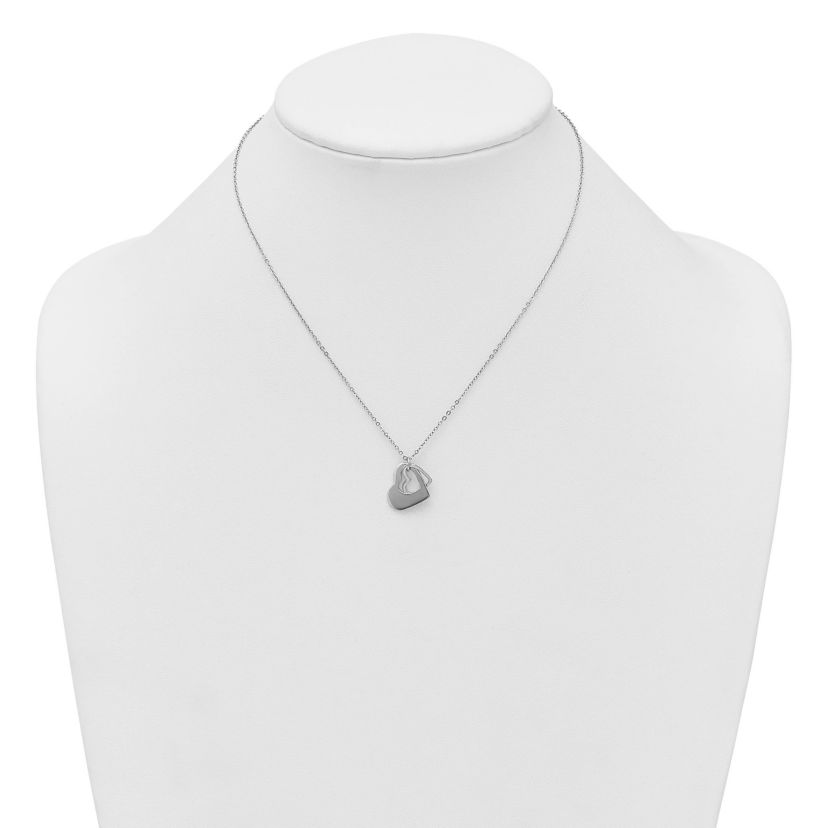 Sterling Silver Rhodium-plated Heart with Heart Cutout 16-inch with 2-inch Extension Necklace