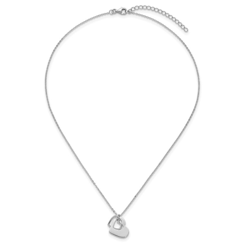 Sterling Silver Rhodium-plated Heart with Heart Cutout 16-inch with 2-inch Extension Necklace