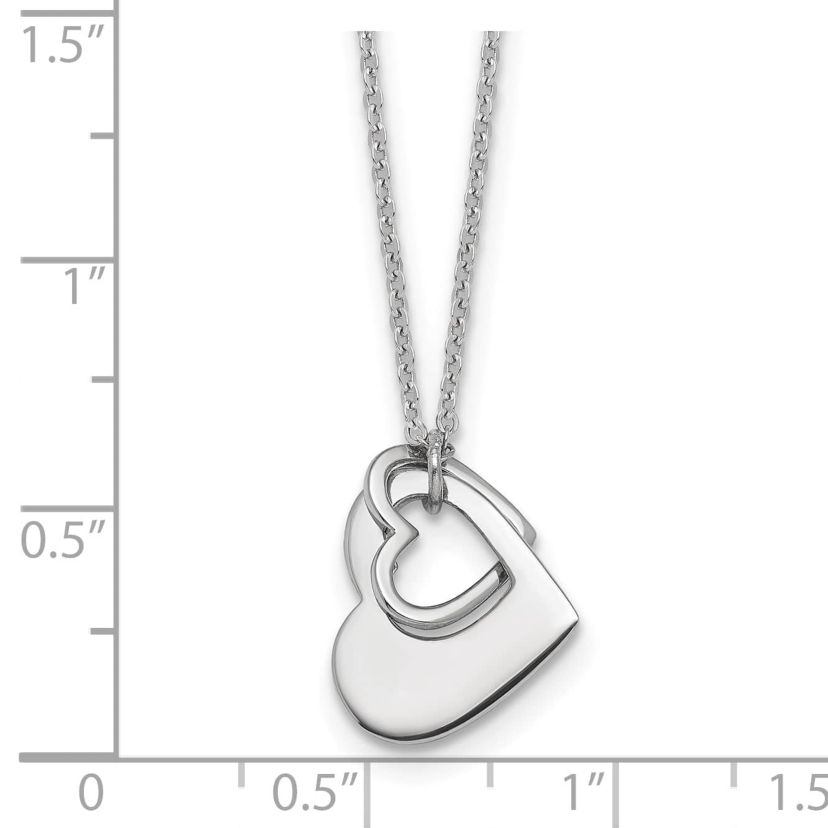 Sterling Silver Rhodium-plated Heart with Heart Cutout 16-inch with 2-inch Extension Necklace