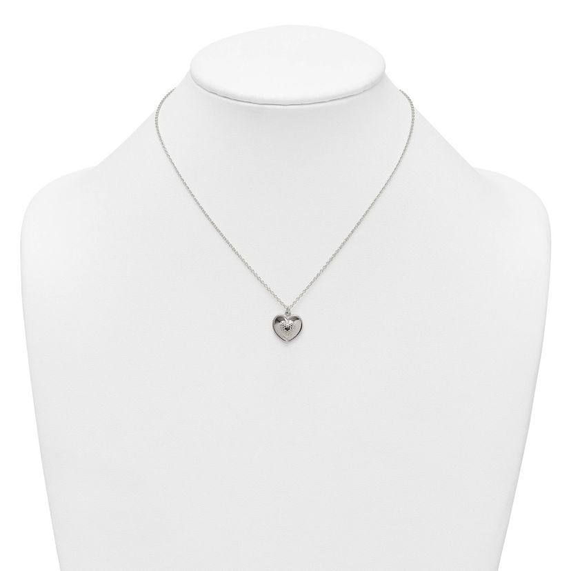 Sterling Silver Polished and Textured Heart with 2-inch Extension Necklace
