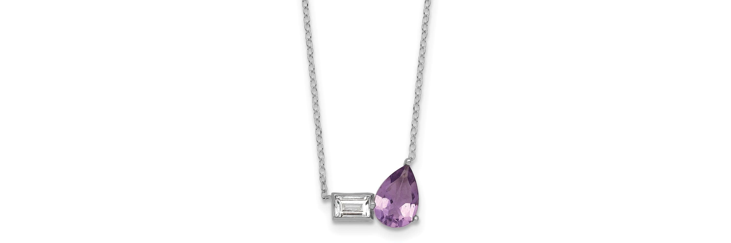 1.05 ct. t.w. Amethyst and 1/3 ct. t.w. White Topaz 16-inch with 2-inch Extension Necklace in Rhodium-plated Sterling Silver