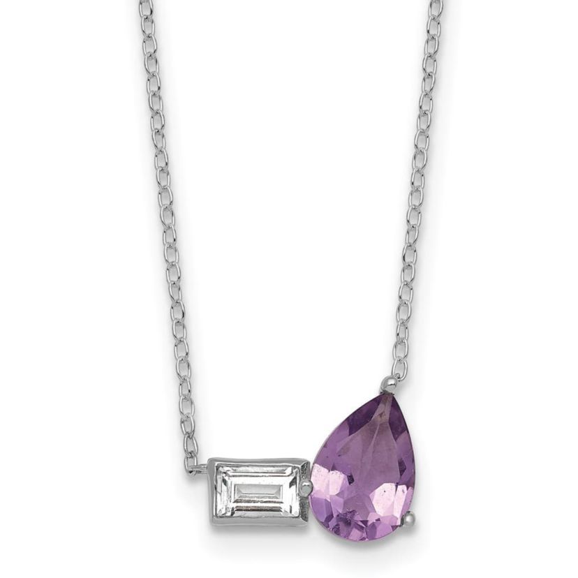 1.05 ct. t.w. Amethyst and 1/3 ct. t.w. White Topaz 16-inch with 2-inch Extension Necklace in Rhodium-plated Sterling Silver