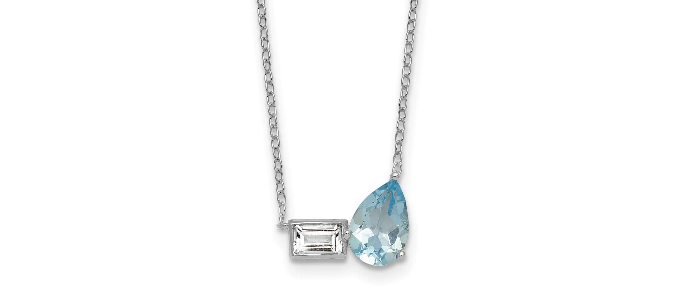 1.56 ct. t.w. Blue Topaz and 1/3 ct. t.w. White Topaz 16-inch with 2-inch Extension Necklace in Rhodium-plated Sterling Silver