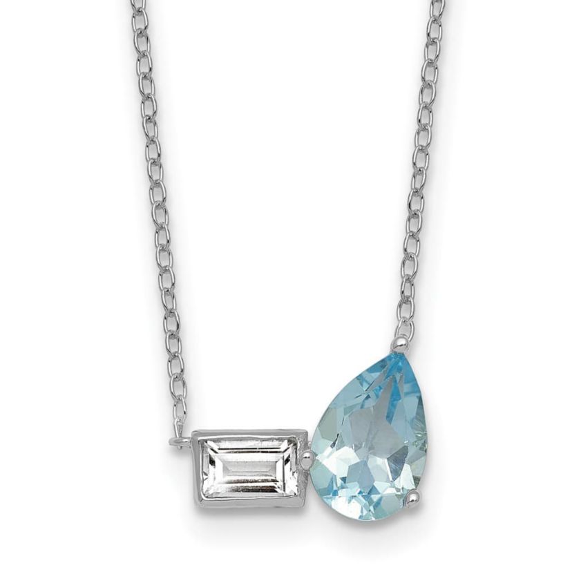 1.56 ct. t.w. Blue Topaz and 1/3 ct. t.w. White Topaz 16-inch with 2-inch Extension Necklace in Rhodium-plated Sterling Silver