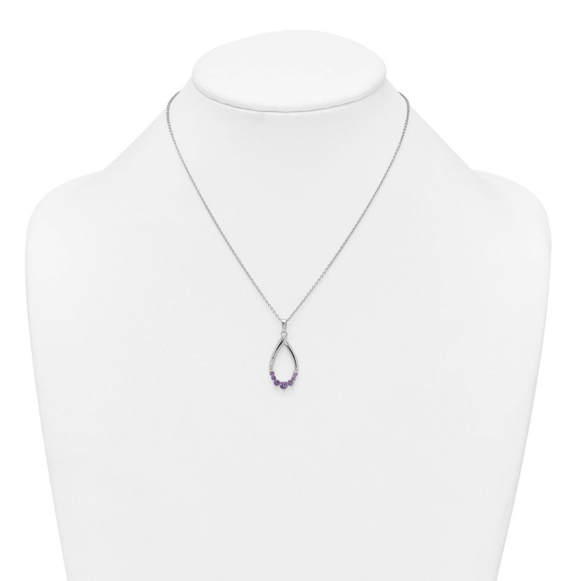 3/8 ct. t.w. Amethyst Teardrop 16-inch with 2-inch Extension Necklace in Rhodium-plated Sterling Silver