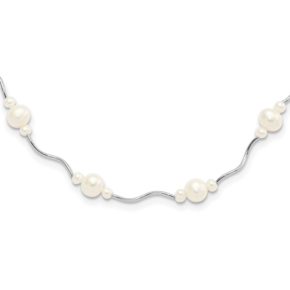 Sterling Silver Rhodium-plated White Freshwater Cultured Pearl with 2-inch Extension Necklace