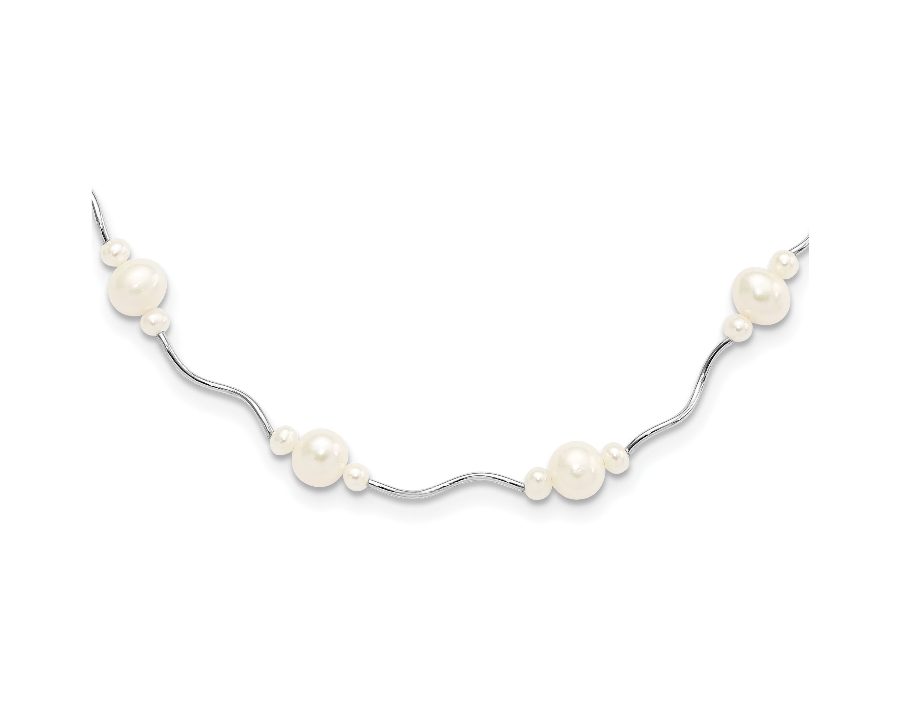 Sterling Silver Rhodium-plated White Freshwater Cultured Pearl with 2-inch Extension Necklace