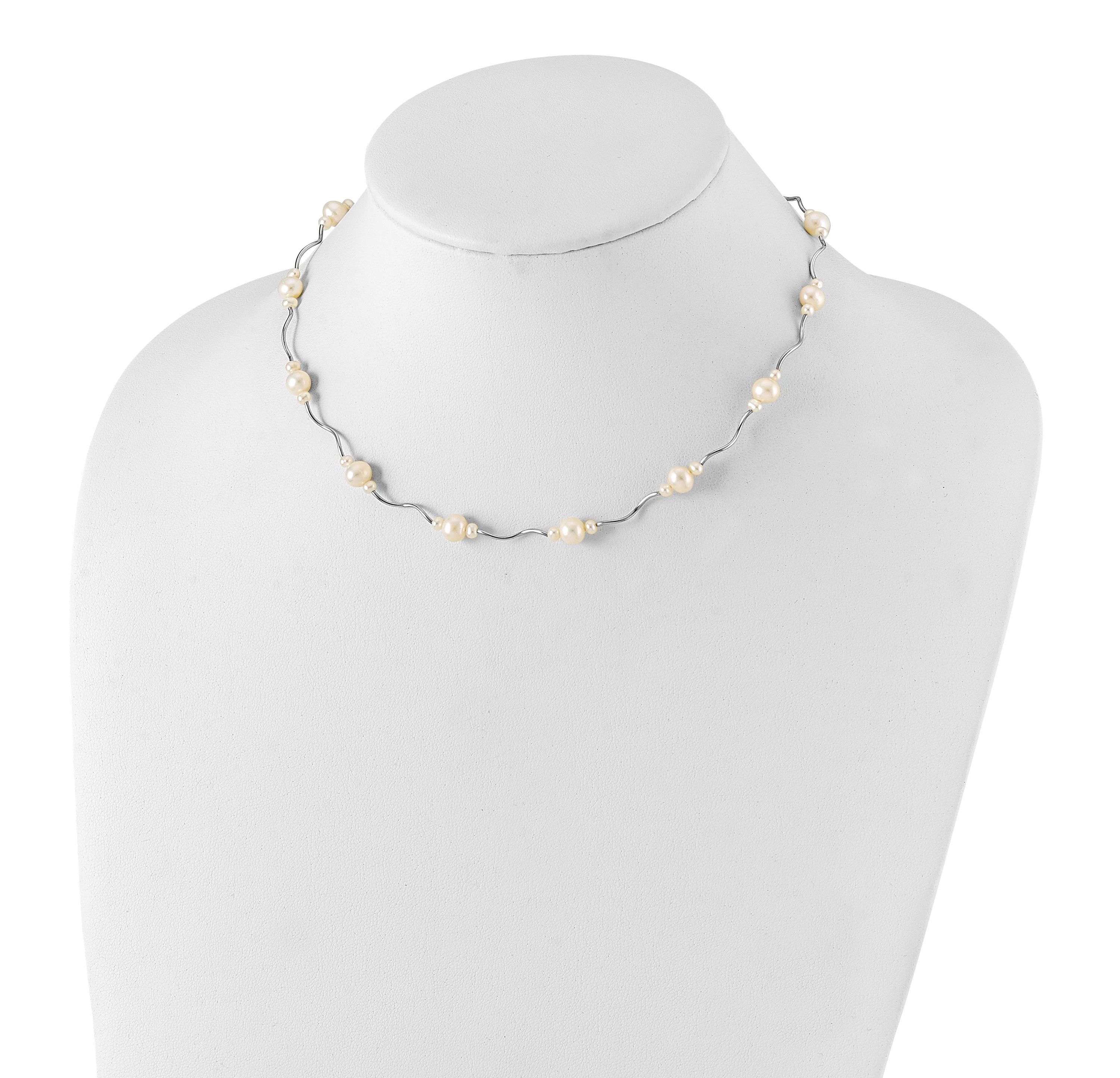 Sterling Silver Rhodium-plated White Freshwater Cultured Pearl with 2-inch Extension Necklace