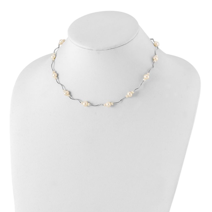 Sterling Silver Rhodium-plated White Freshwater Cultured Pearl with 2-inch Extension Necklace