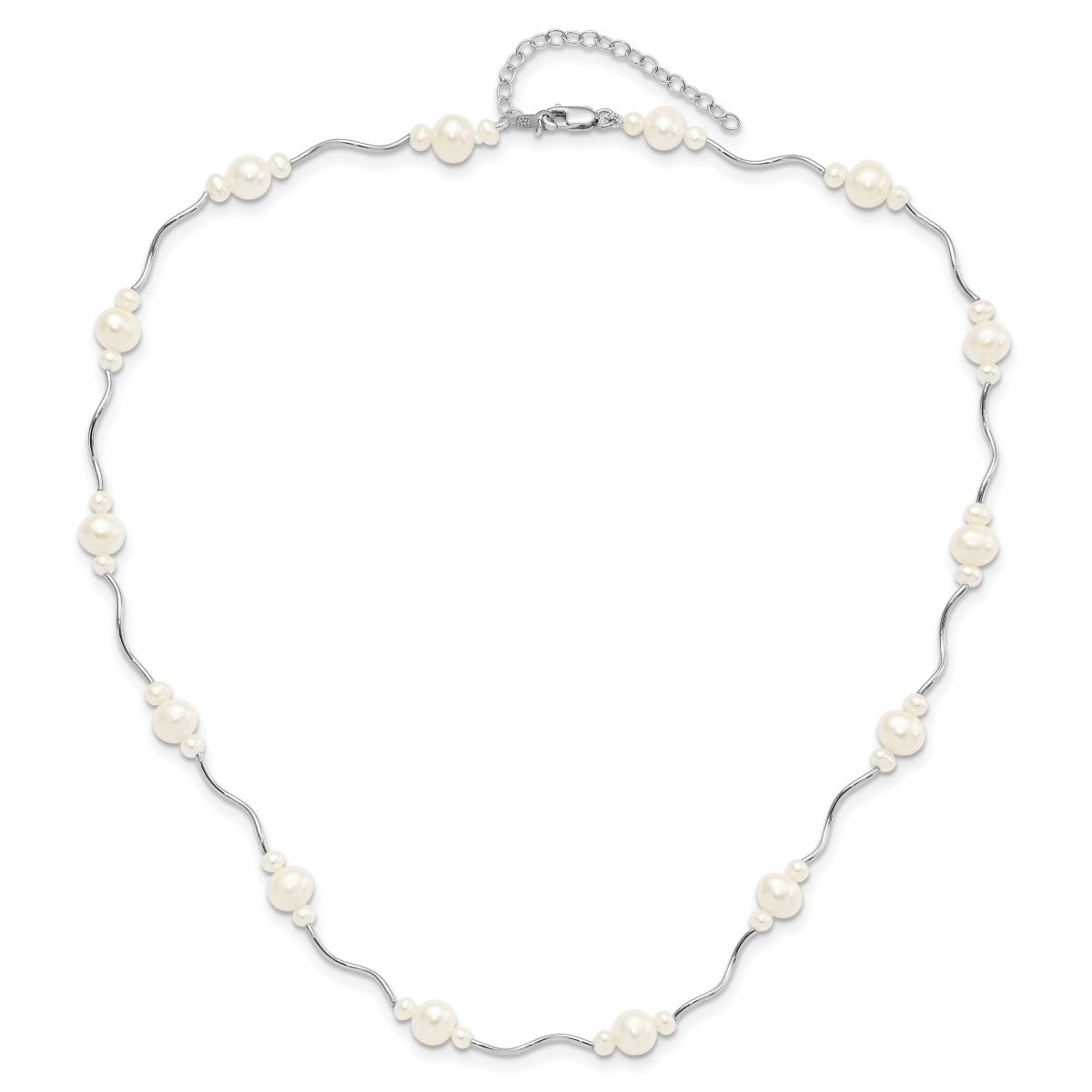 Sterling Silver Rhodium-plated White Freshwater Cultured Pearl with 2-inch Extension Necklace