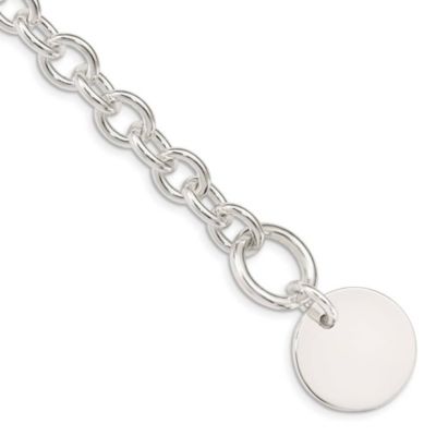 Belk & Co Sterling Silver Circular Disc on Fancy Link Bracelet, White, 7.5 in