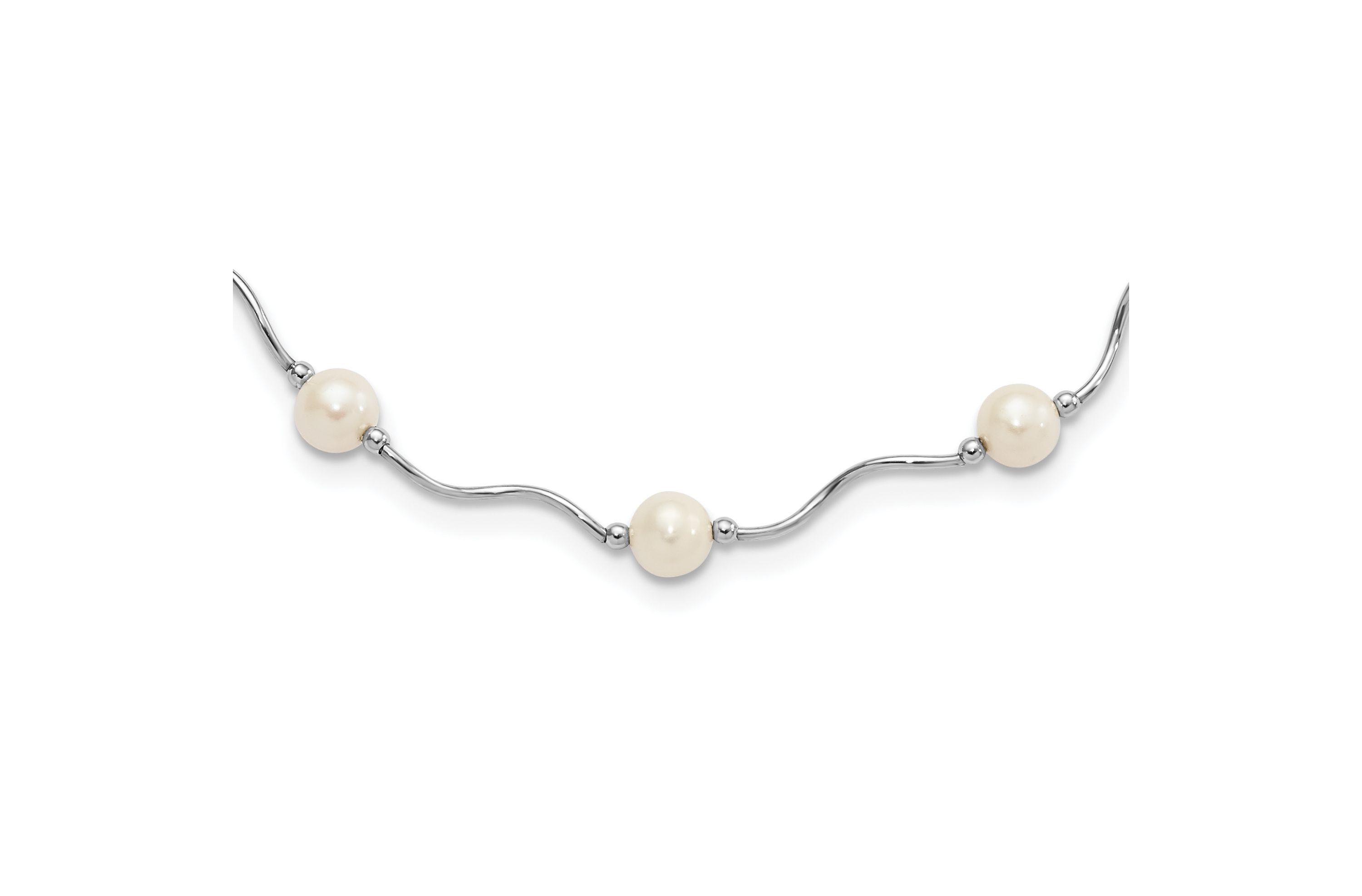 Sterling Silver Rhodium-plated 6-7mm White Freshwater Cultured Pearl Necklace