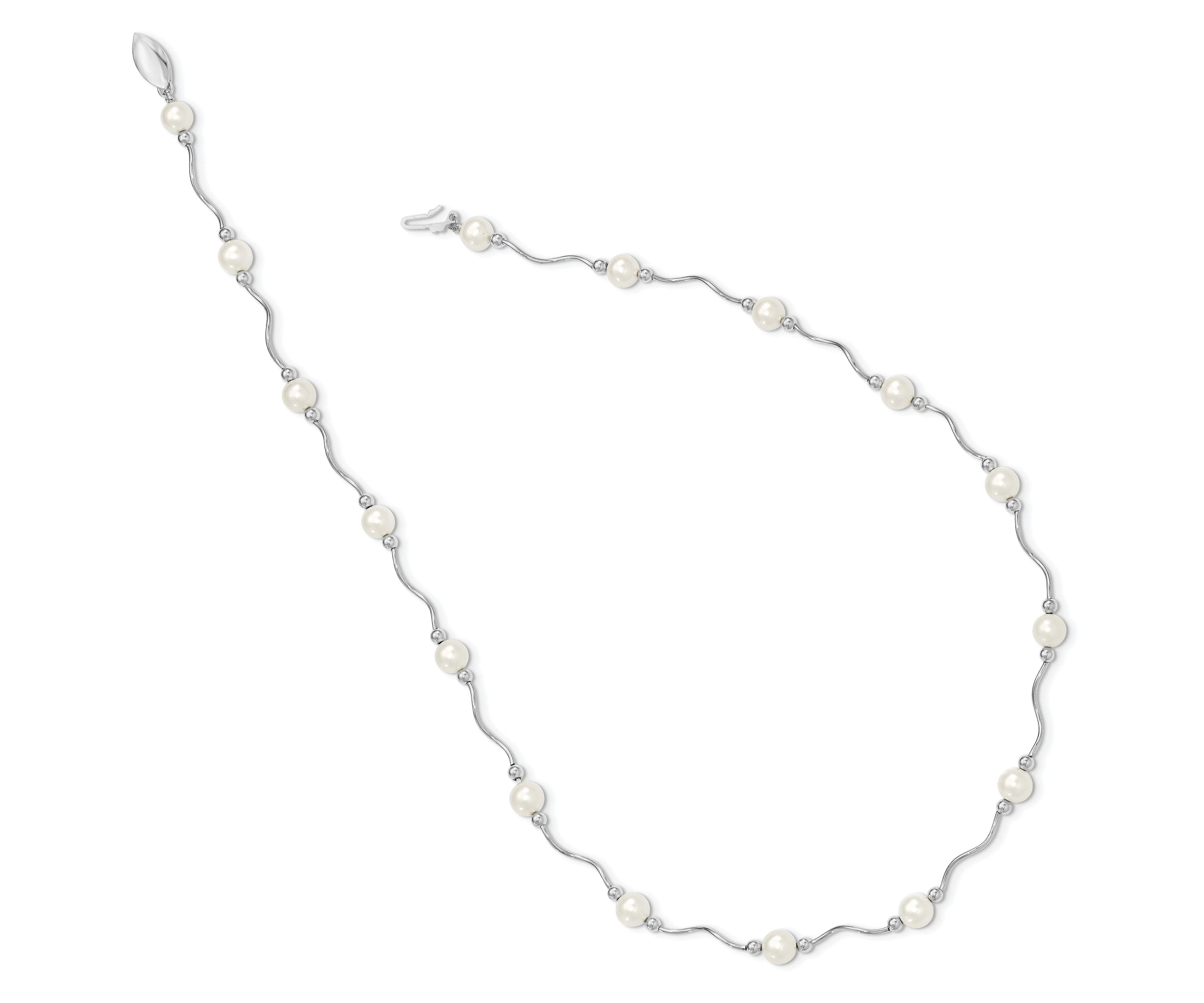Sterling Silver Rhodium-plated 6-7mm White Freshwater Cultured Pearl Necklace