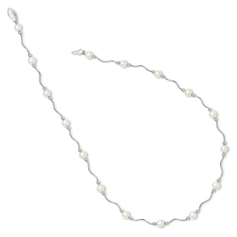 Sterling Silver Rhodium-plated 6-7mm White Freshwater Cultured Pearl Necklace
