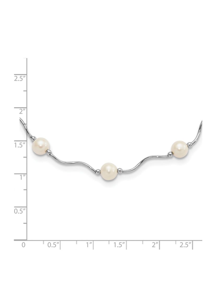 Sterling Silver Rhodium-plated 6-7mm White Freshwater Cultured Pearl Necklace