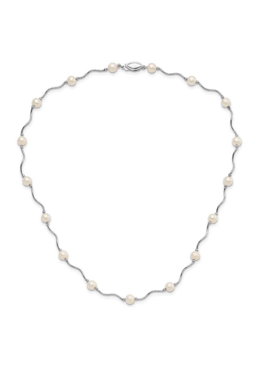 Sterling Silver Rhodium-plated 6-7mm White Freshwater Cultured Pearl Necklace