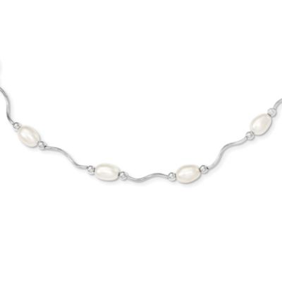Belk & Co Sterling Silver Rhodium-plated 6-7mm White Freshwater Cultured Pearl Necklace