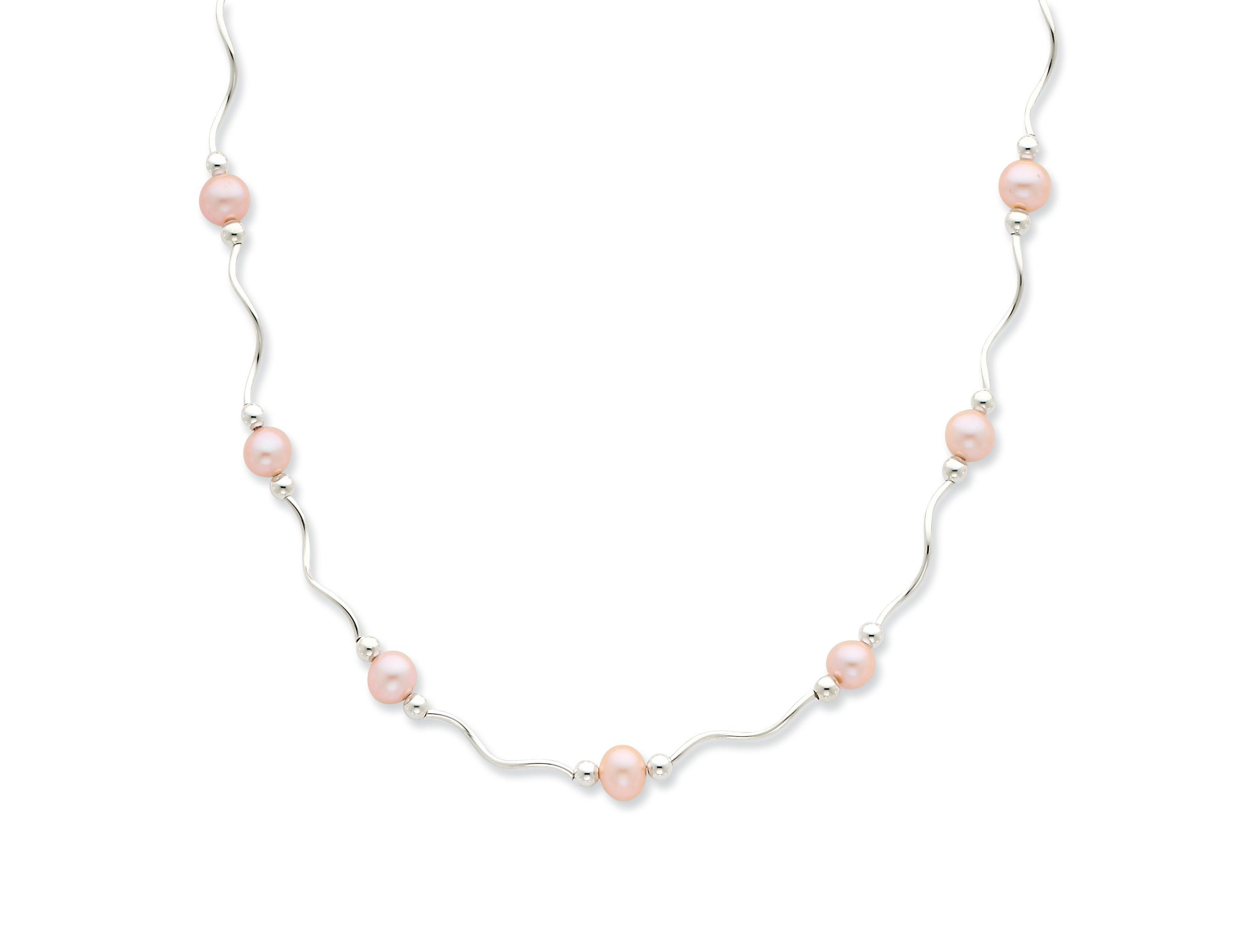Sterling Silver Rhodium-plated 6-7mm Pink Freshwater Cultured Pearl Necklace