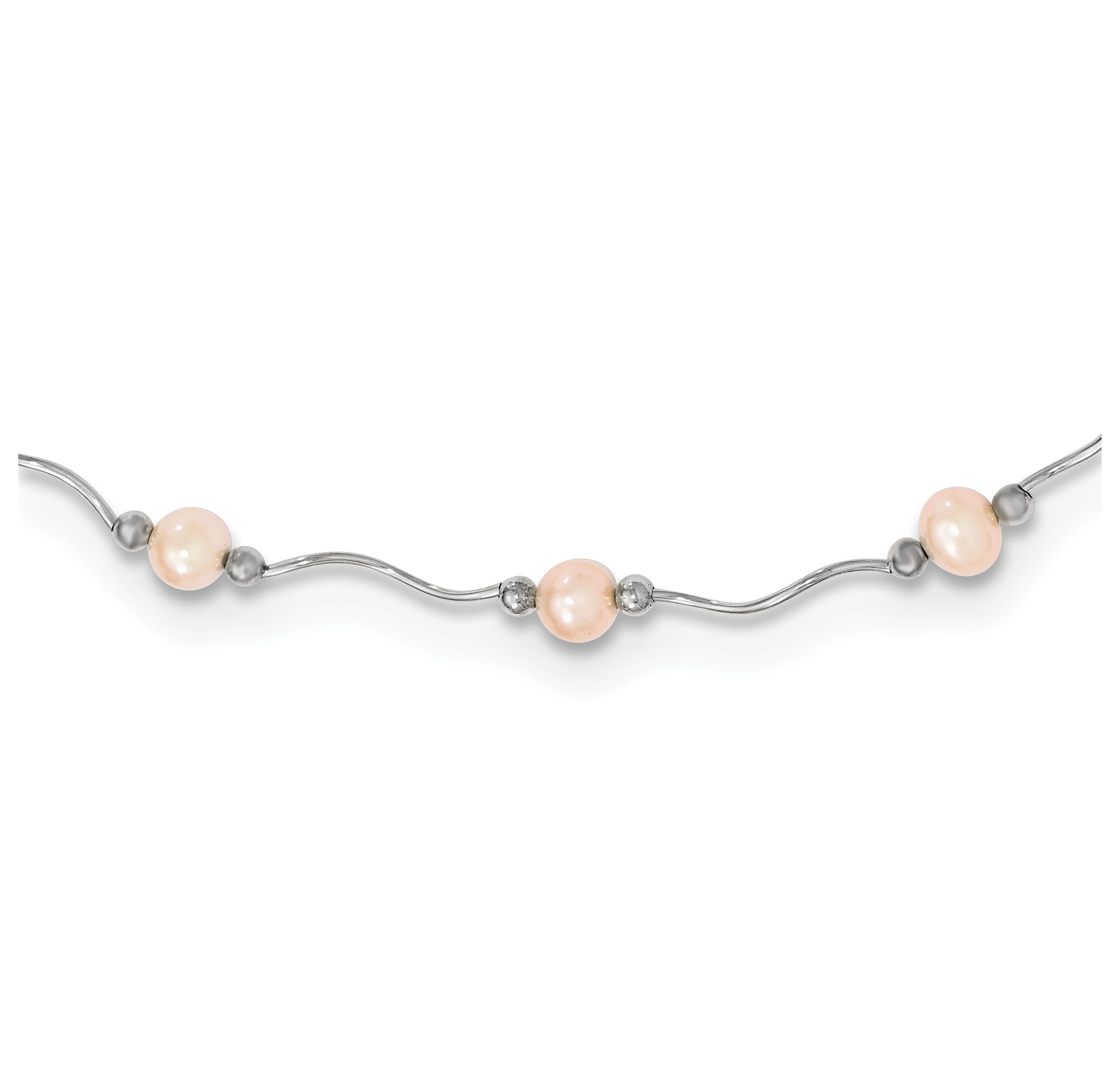 Sterling Silver Rhodium-plated 6-7mm Pink Freshwater Cultured Pearl Necklace