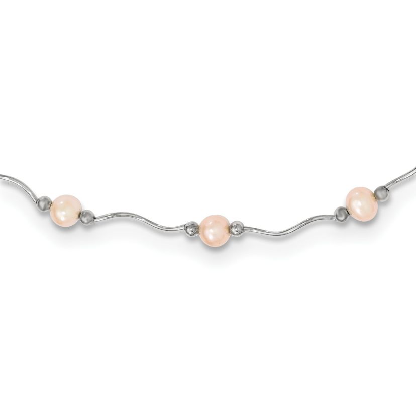 Sterling Silver Rhodium-plated 6-7mm Pink Freshwater Cultured Pearl Necklace