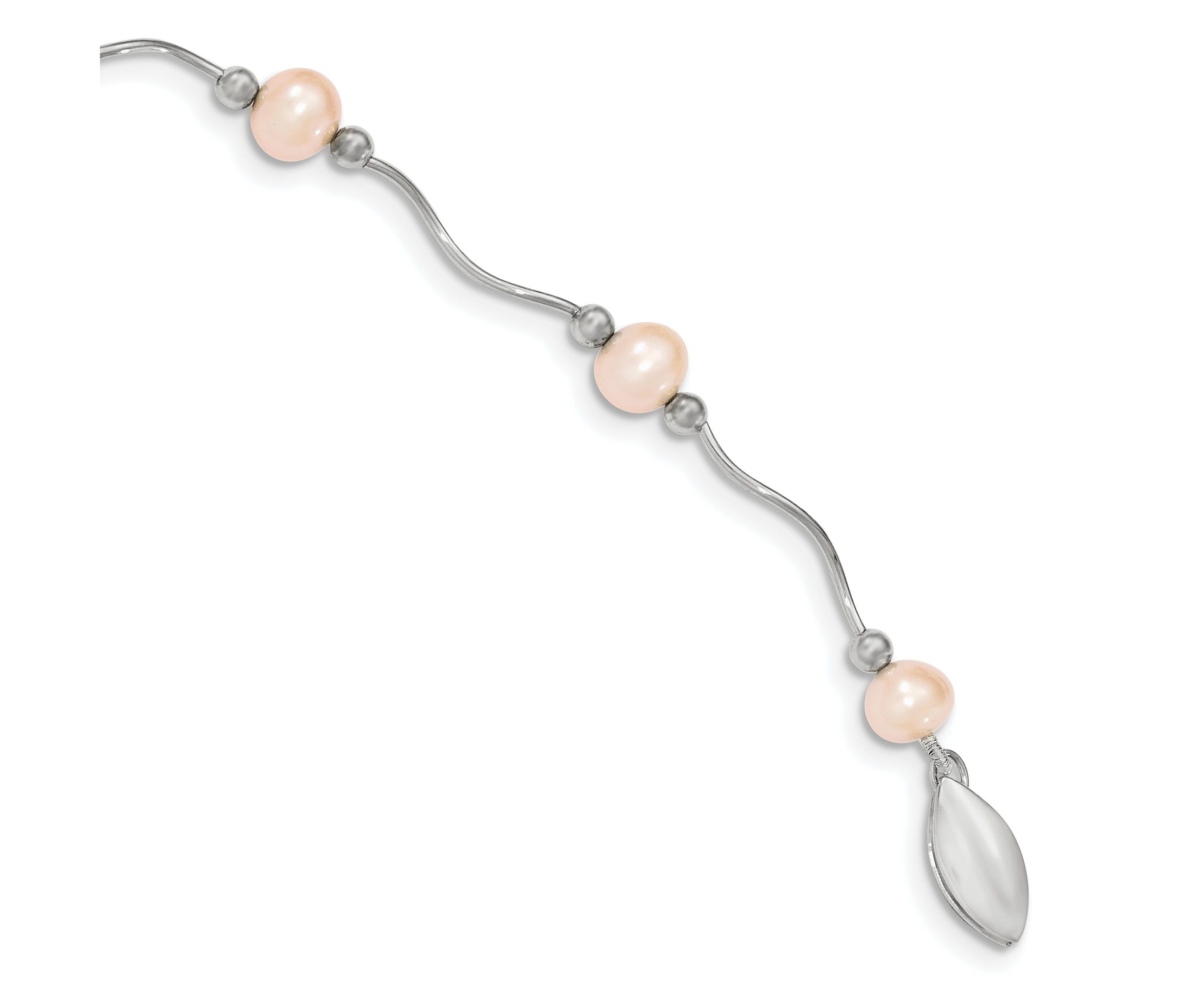 Sterling Silver Rhodium-plated 6-7mm Pink Freshwater Cultured Pearl Necklace