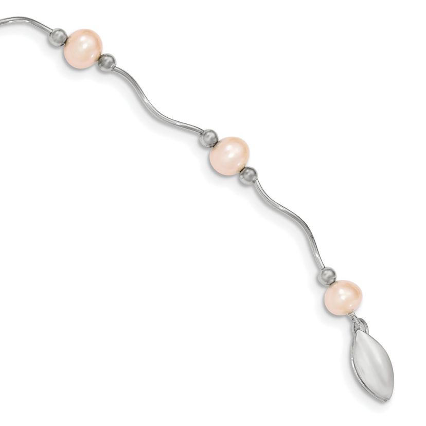 Sterling Silver Rhodium-plated 6-7mm Pink Freshwater Cultured Pearl Necklace