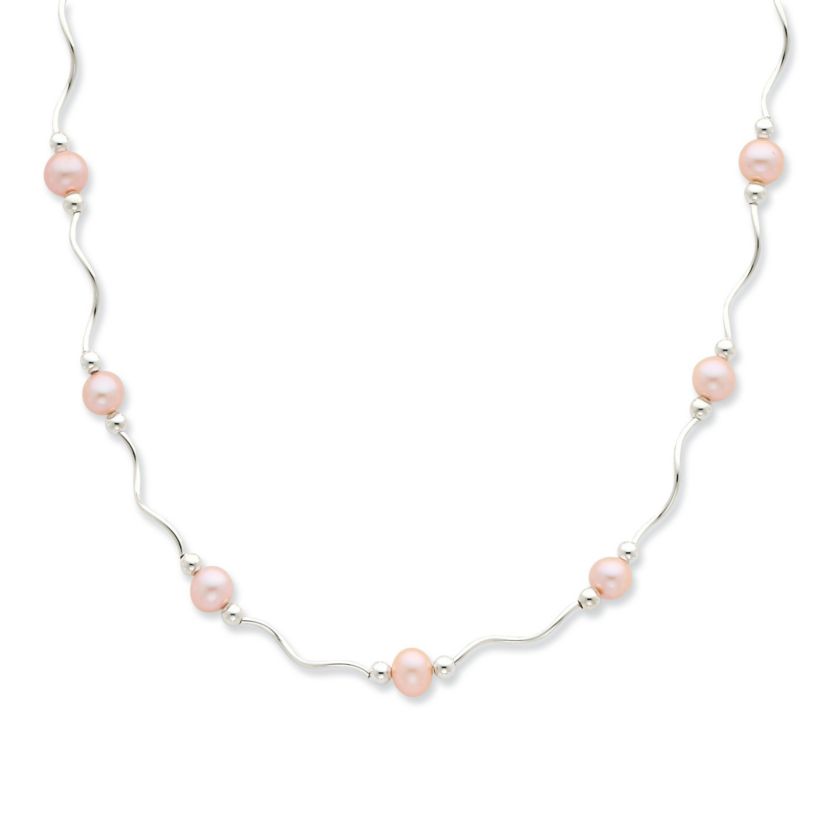 Sterling Silver Rhodium-plated 6-7mm Pink Freshwater Cultured Pearl Necklace