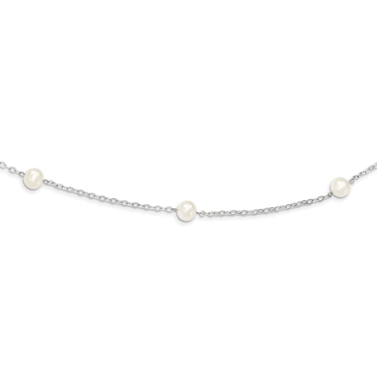 Sterling Silver Rhodium 7-8mm White Freshwater Cultured Pearl with 2-inch Extension Necklace