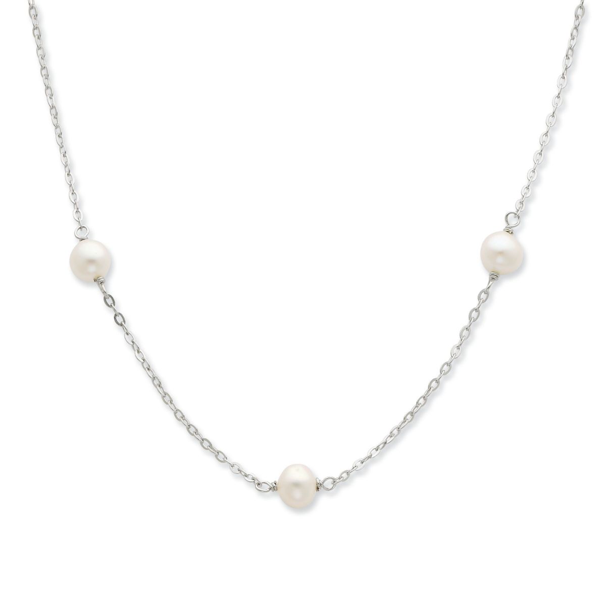 Sterling Silver Rhodium 7-8mm White Freshwater Cultured Pearl with 2-inch Extension Necklace