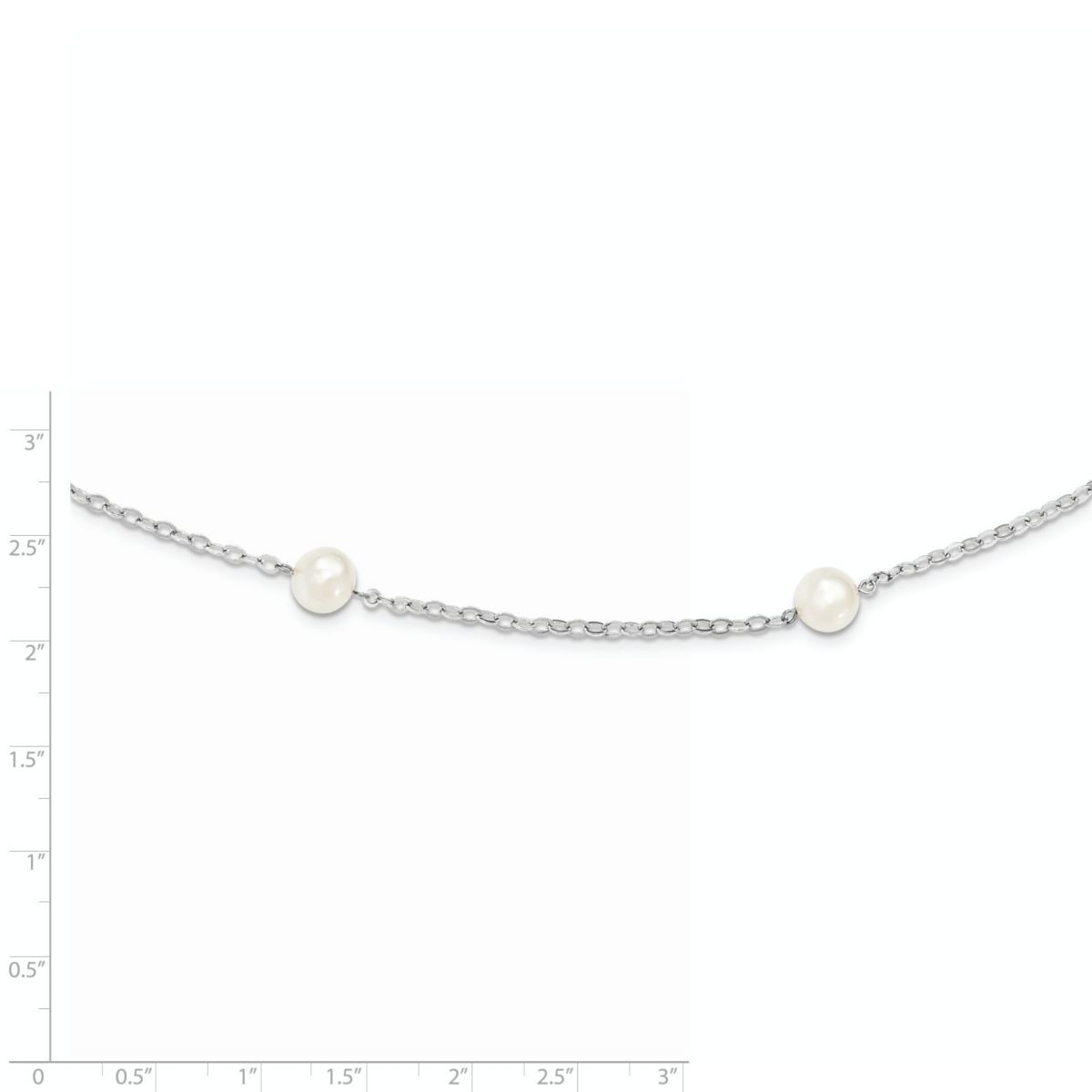 Sterling Silver Rhodium 7-8mm White Freshwater Cultured Pearl with 2-inch Extension Necklace