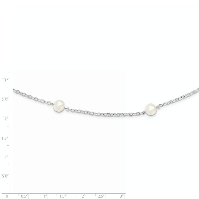 Sterling Silver Rhodium 7-8mm White Freshwater Cultured Pearl with 2-inch Extension Necklace