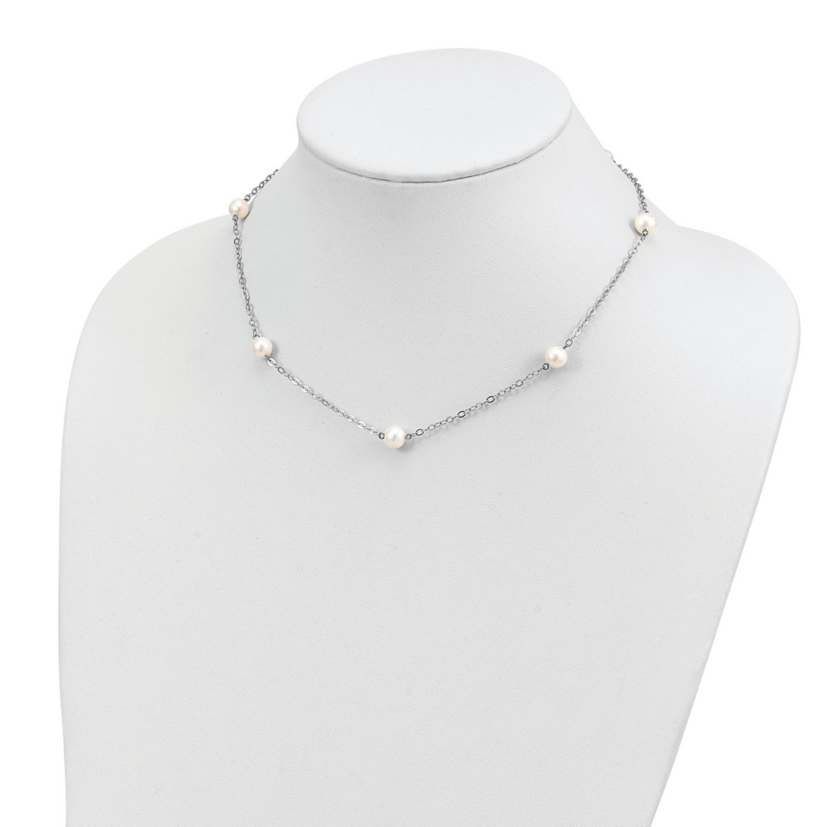 Sterling Silver Rhodium 7-8mm White Freshwater Cultured Pearl with 2-inch Extension Necklace