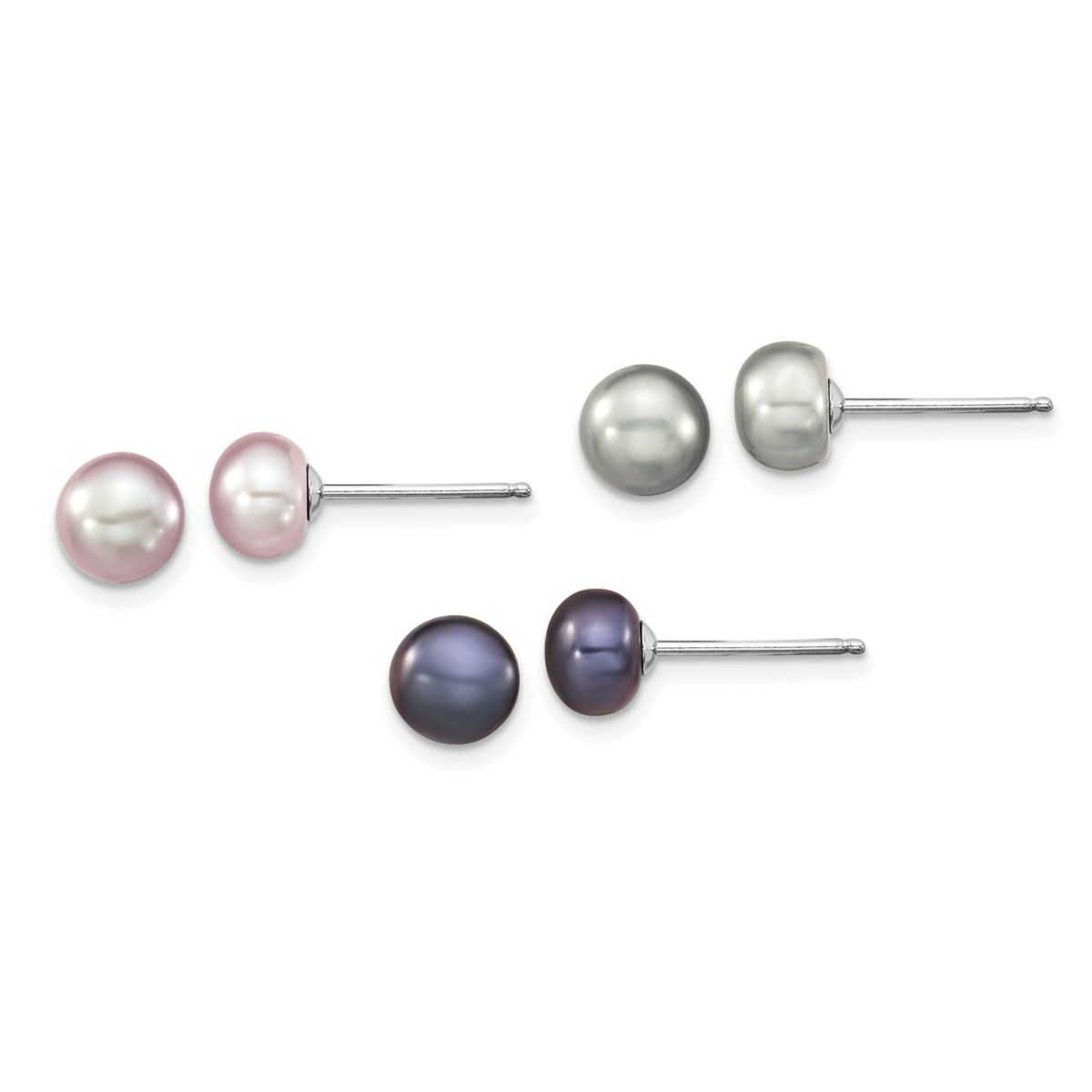 Sterling Silver Rhodium-plated Grey/Pink/Black FWC Pearl Necklace/7.25-inch Bracelet/3pc Earring