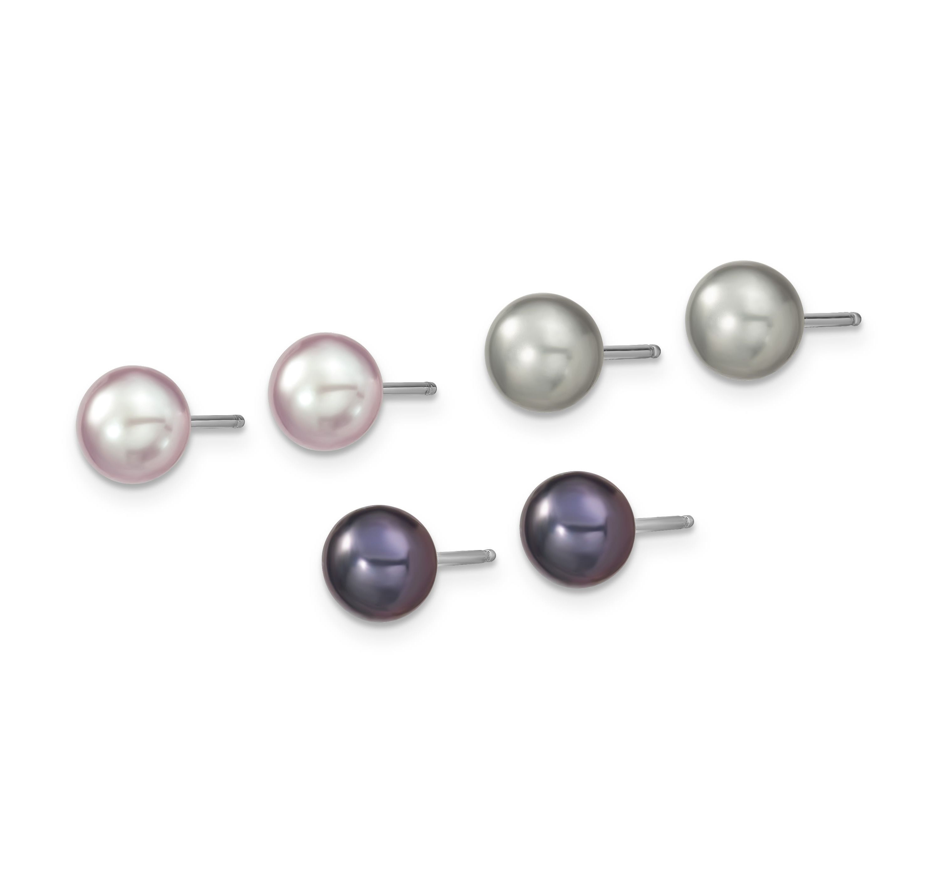Sterling Silver Rhodium-plated Grey/Pink/Black FWC Pearl Necklace/7.25-inch Bracelet/3pc Earring