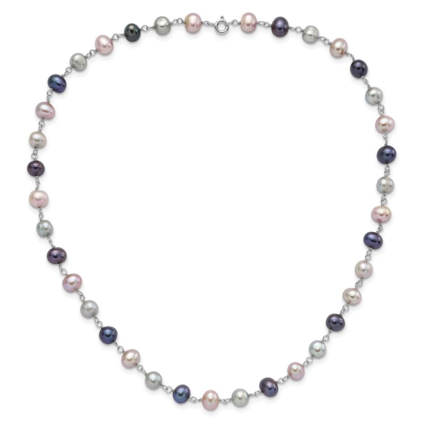 Sterling Silver Rhodium-plated Grey/Pink/Black FWC Pearl Necklace/7.25-inch Bracelet/3pc Earring