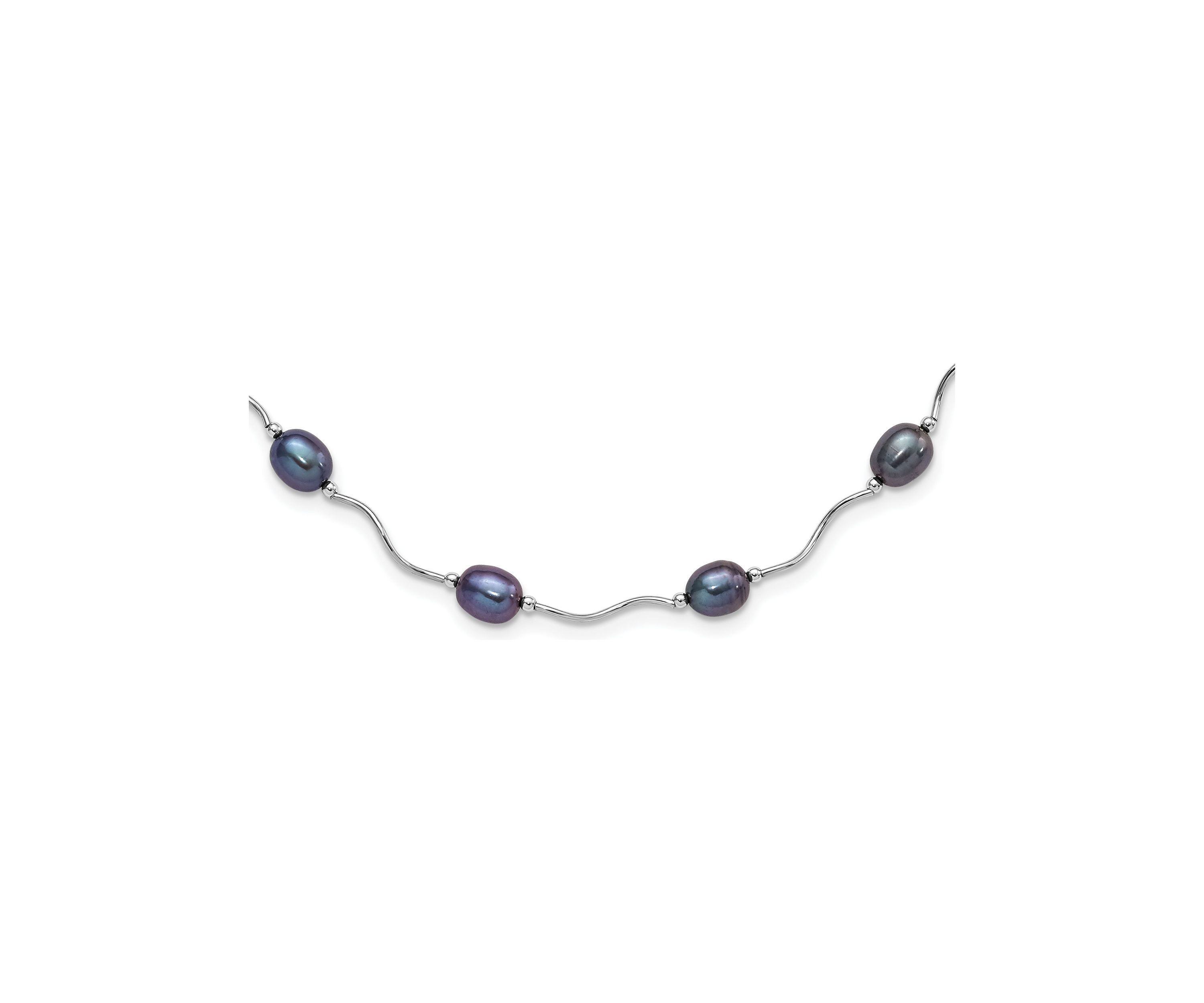 Sterling Silver Rhodium-plated 6-7mm Black Freshwater Cultured Pearl Necklace