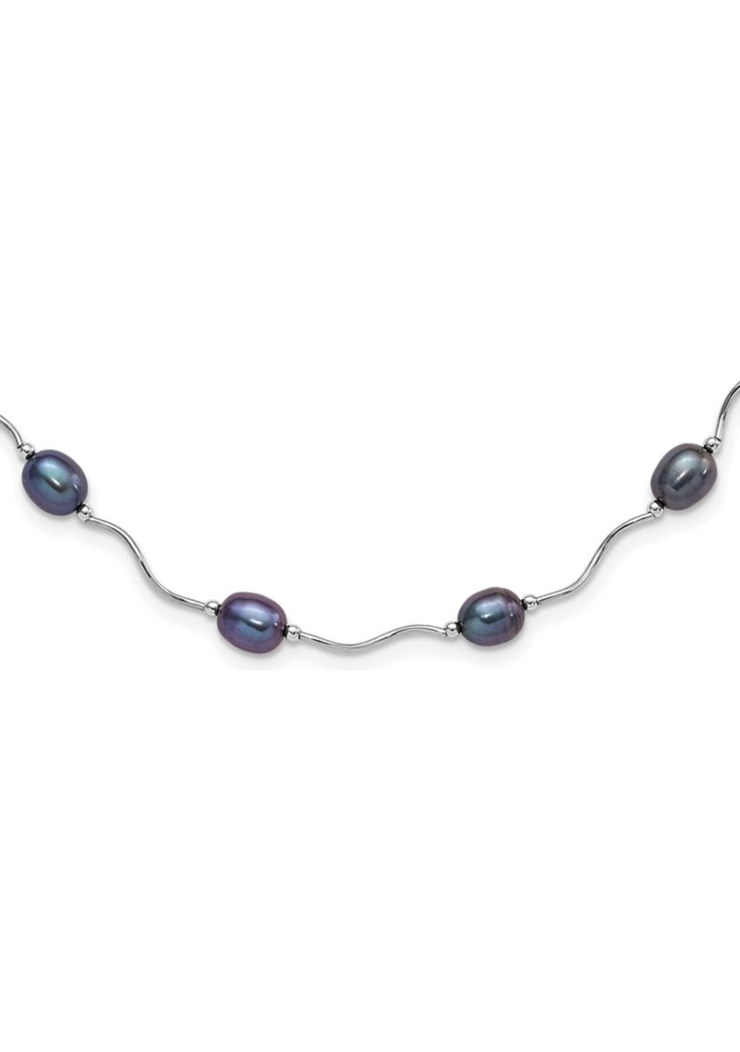 Sterling Silver Rhodium-plated 6-7mm Black Freshwater Cultured Pearl Necklace
