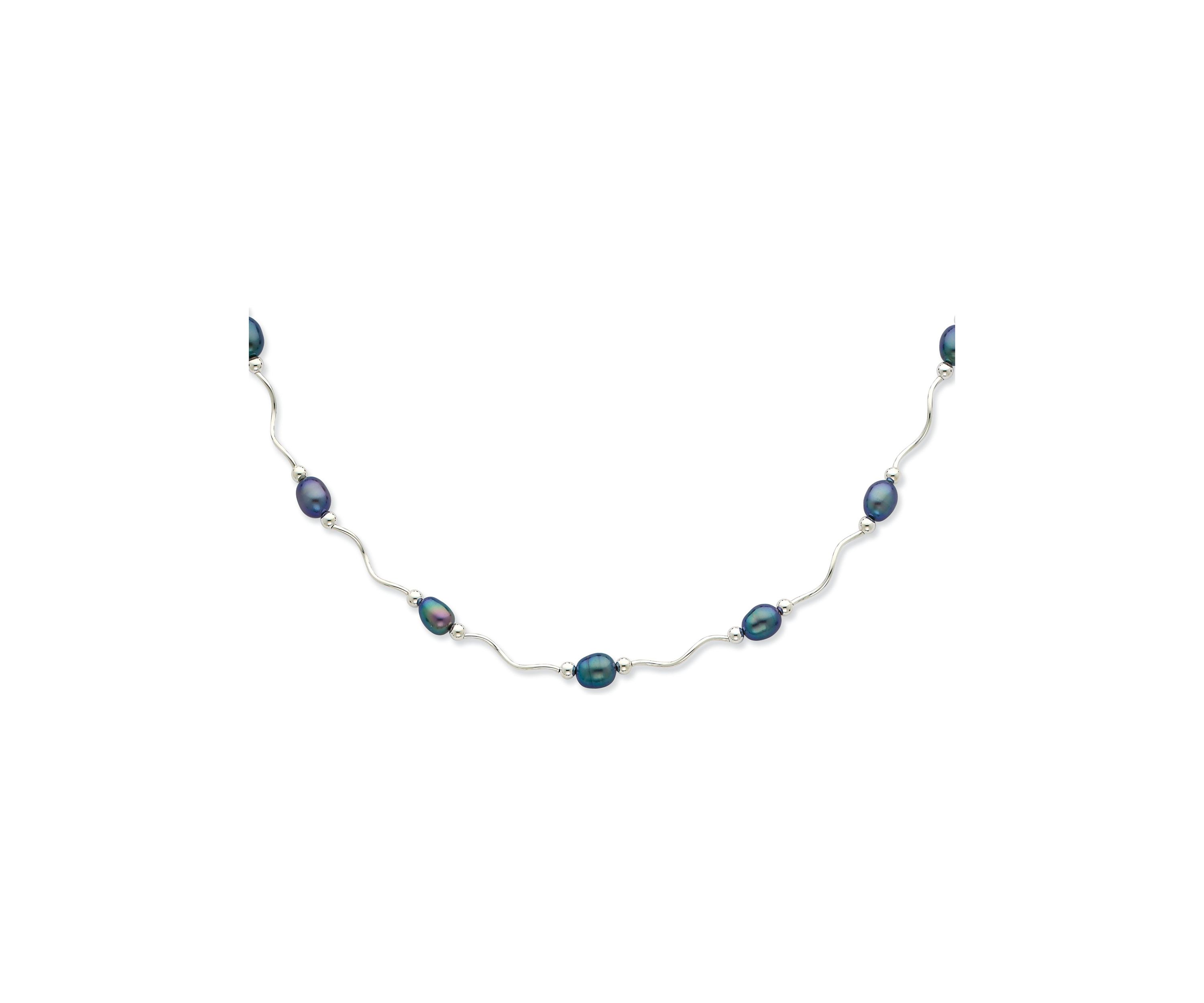 Sterling Silver Rhodium-plated 6-7mm Black Freshwater Cultured Pearl Necklace