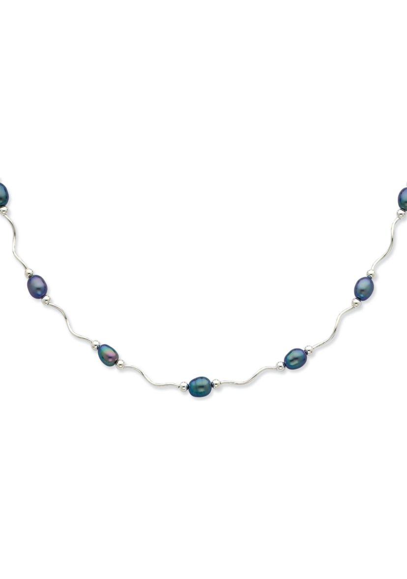 Sterling Silver Rhodium-plated 6-7mm Black Freshwater Cultured Pearl Necklace