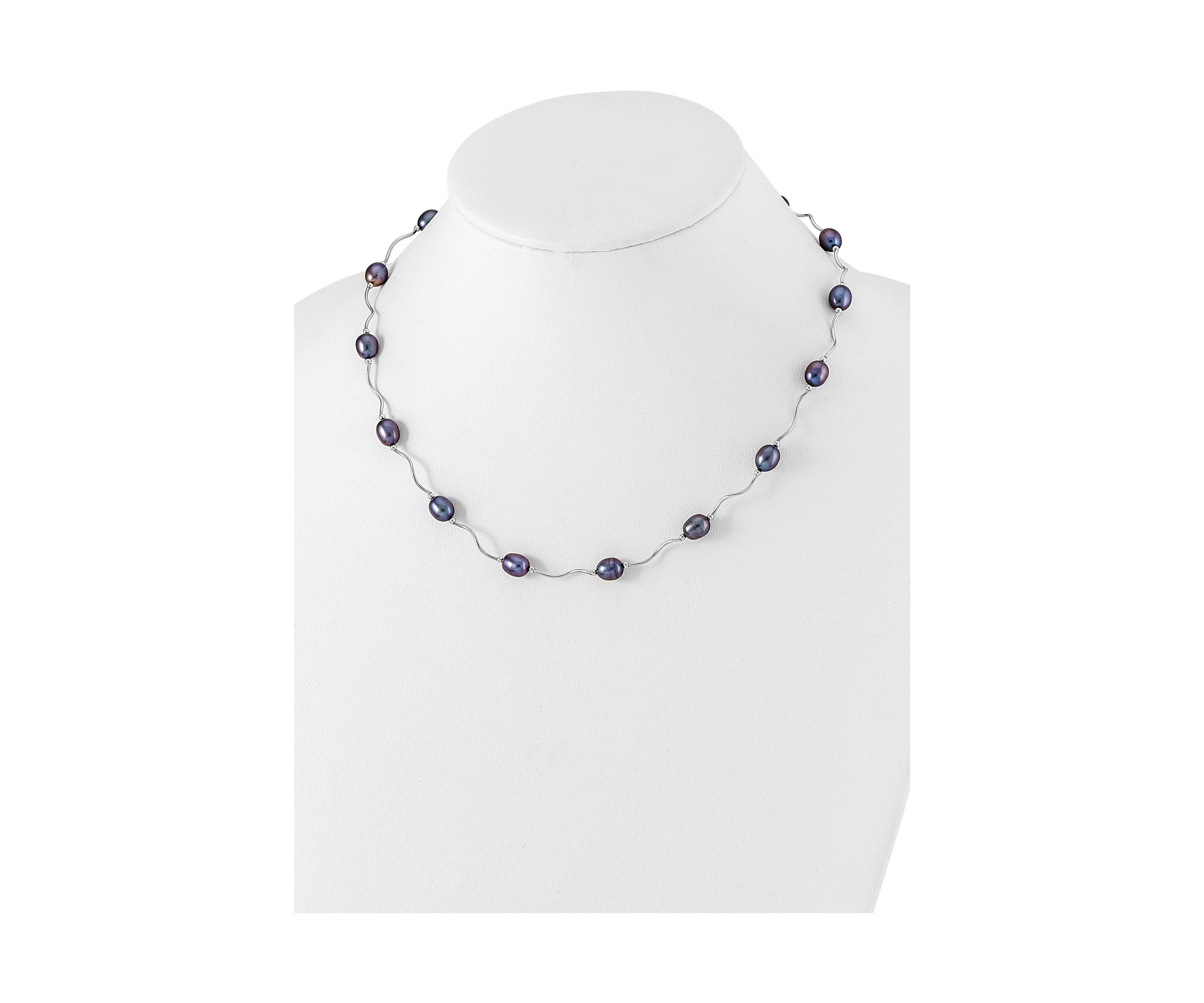Sterling Silver Rhodium-plated 6-7mm Black Freshwater Cultured Pearl Necklace