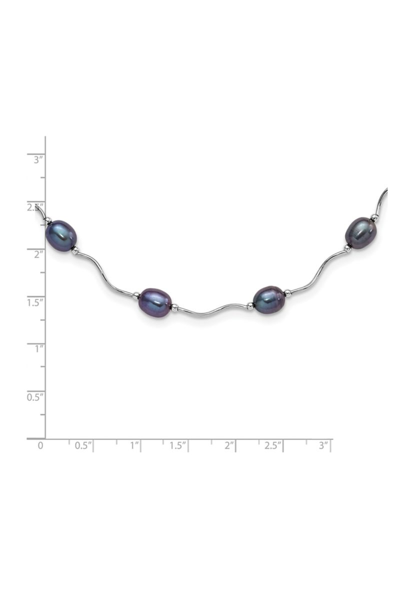 Sterling Silver Rhodium-plated 6-7mm Black Freshwater Cultured Pearl Necklace
