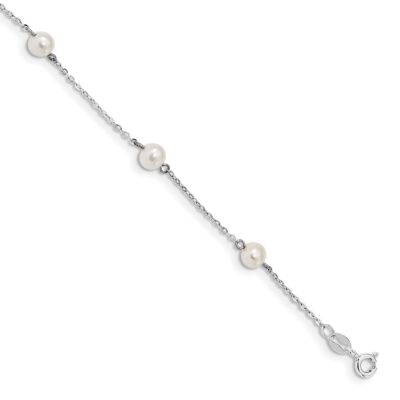Belk & Co Sterling Silver Rhodium-plated White Round Freshwater Cultured Pearl 5 Station Bracelet