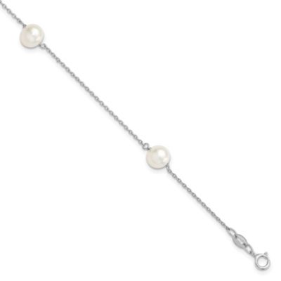 Belk & Co Sterling Silver Rhodium-plated 3-Stat 7-8mm White Semi-Round Freshwater Cultured Pearl Bracelet