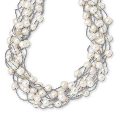 Belk & Co Sterling Silver Rhodium-plated 6-8mm White Freshwater Cultured Pearl Multi-strand Necklace