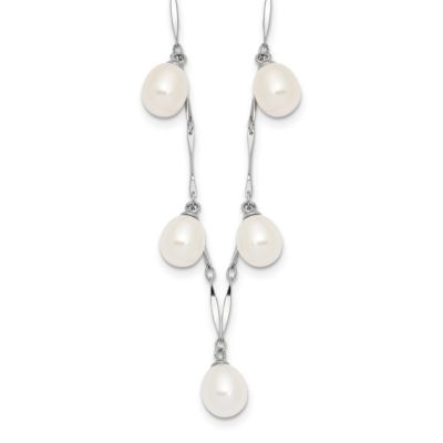 Belk & Co Sterling Silver Rhodium-plated 7x8mm White Teardrop Freshwater Cultured Pearl Necklace
