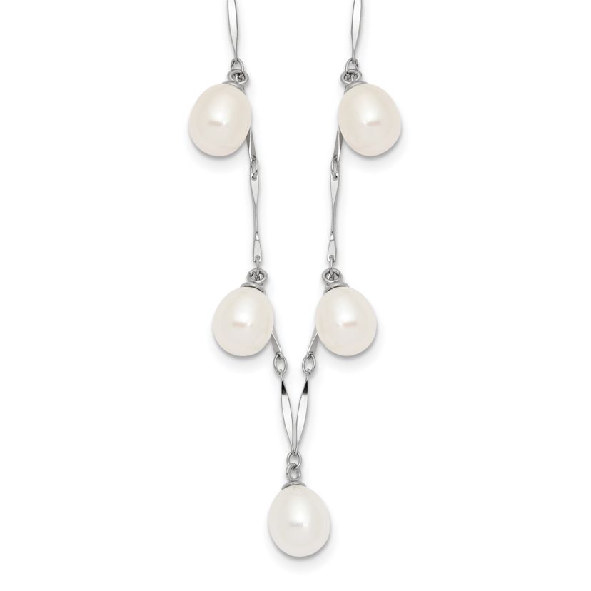 Sterling Silver Rhodium-plated 7x8mm White Teardrop Freshwater Cultured Pearl Necklace
