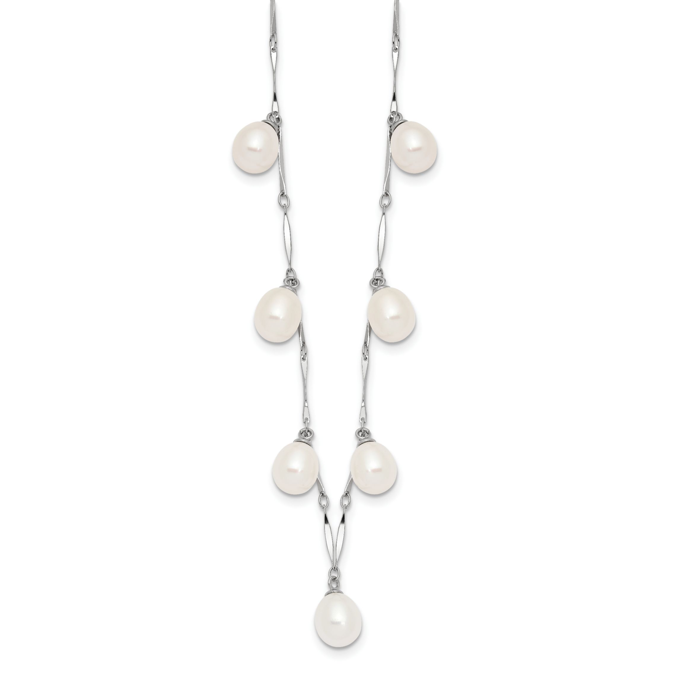 Sterling Silver Rhodium-plated 7x8mm White Teardrop Freshwater Cultured Pearl Necklace