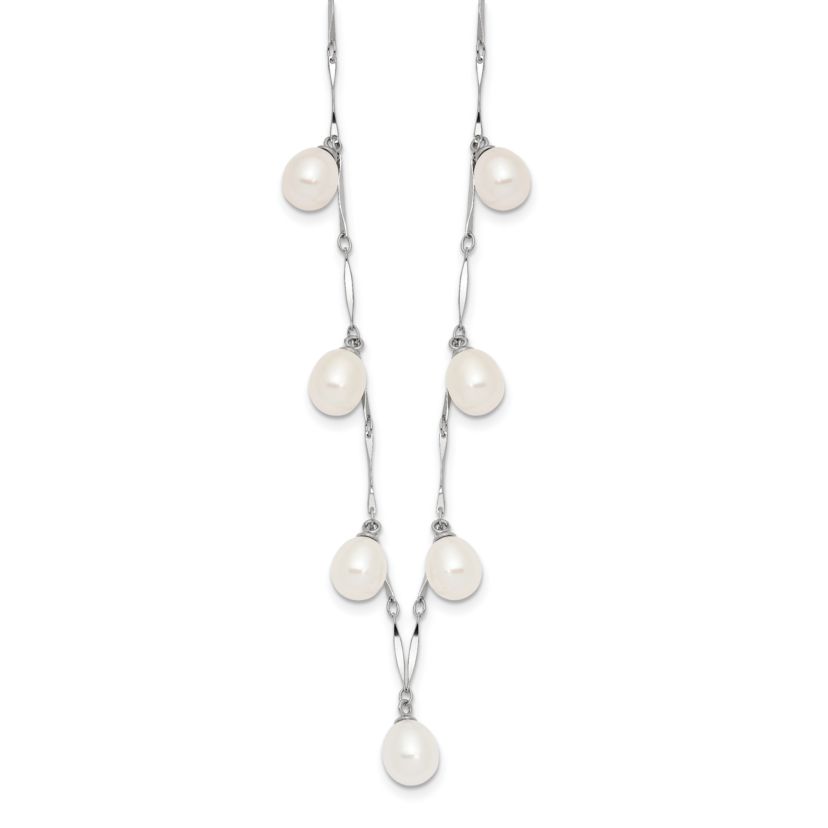 Sterling Silver Rhodium-plated 7x8mm White Teardrop Freshwater Cultured Pearl Necklace